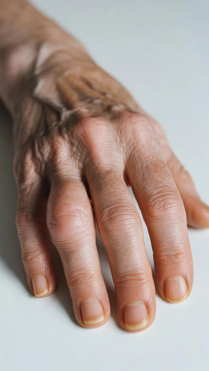 Heberden-Knötchen an den Fingerendgelenken einer Frau mit Heberden-Arthrose